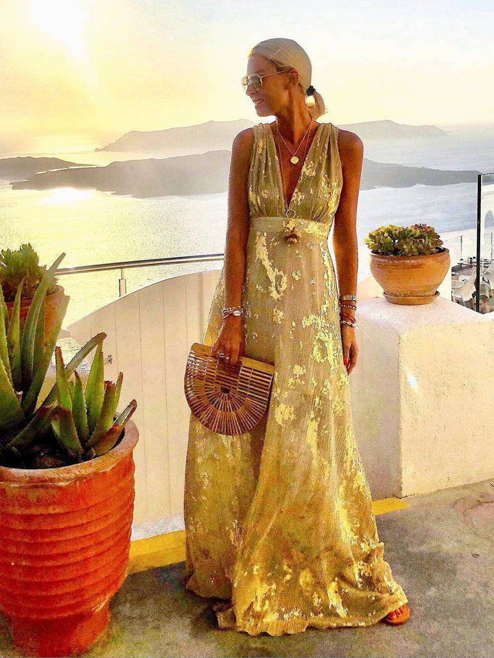 Women's V-Neck Sleeveless Floor-Length Dress