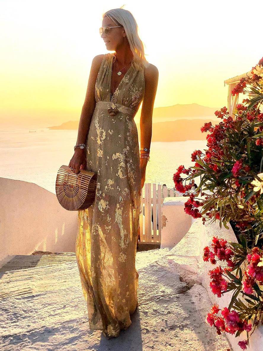Women's V-Neck Sleeveless Floor-Length Dress