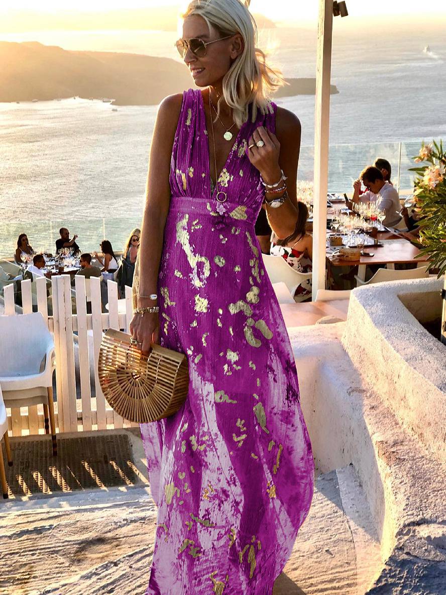 Women's V-Neck Sleeveless Floor-Length Dress