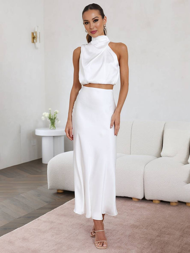 Women's Halter Neck Two-Piece Set with Maxi Skirt
