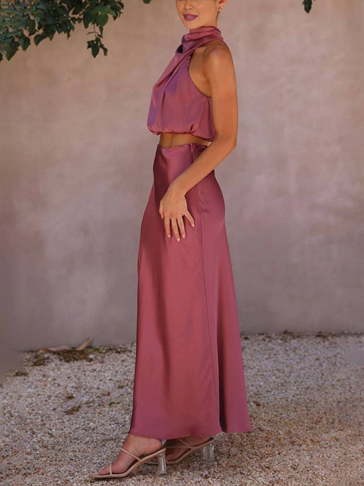 Women's Halter Neck Two-Piece Set with Maxi Skirt