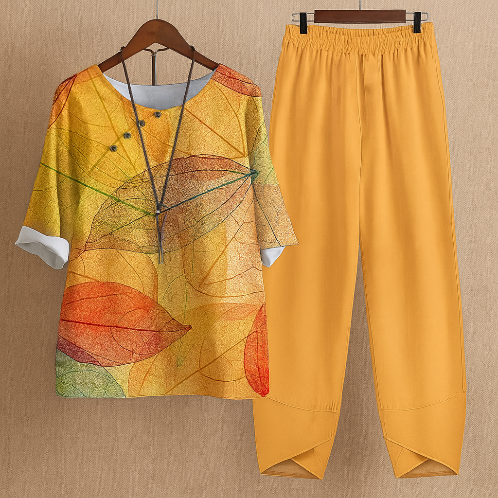 Women's Two-Piece Set with Round Neck and Short Sleeve