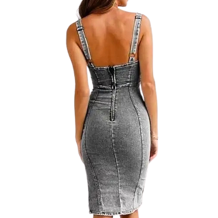 TATIANA™ – Sleek Denim Midi Dress with Side Slits