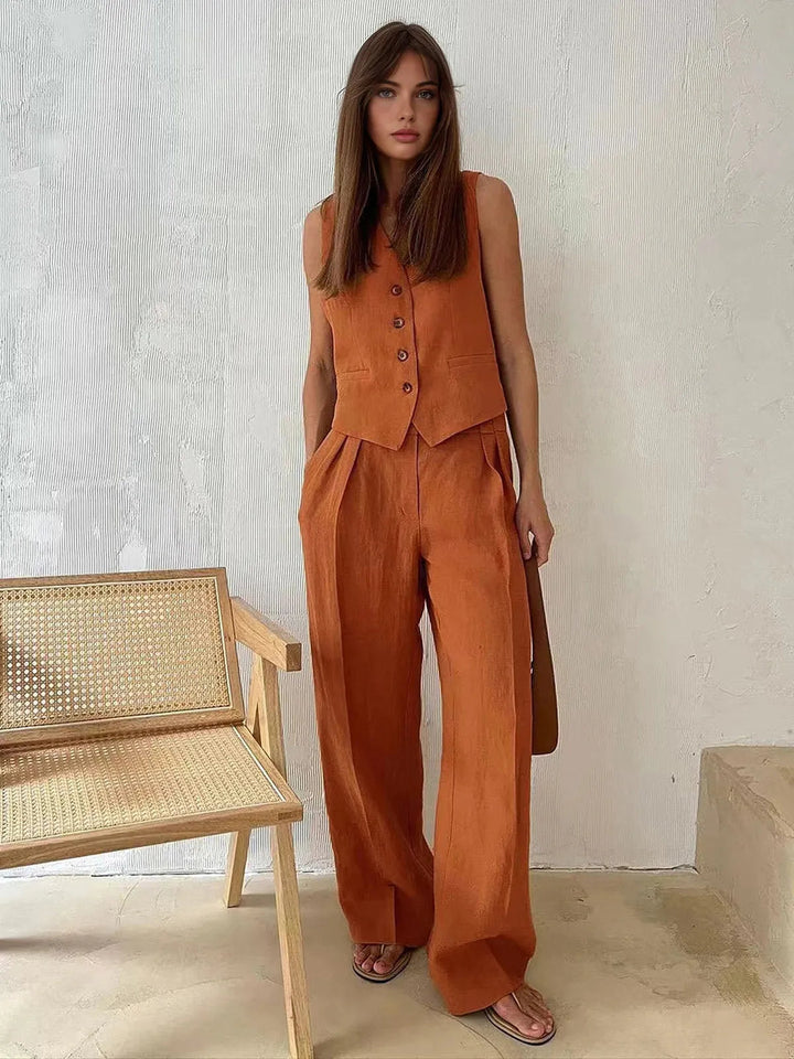 Women's Wide-Leg Set with Buttons and Pockets