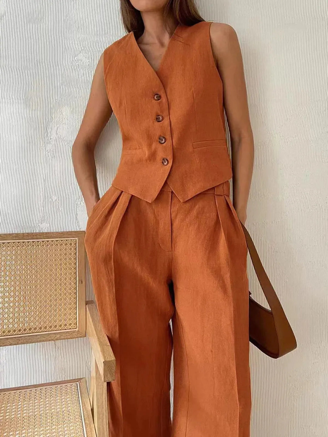 Women's Wide-Leg Set with Buttons and Pockets