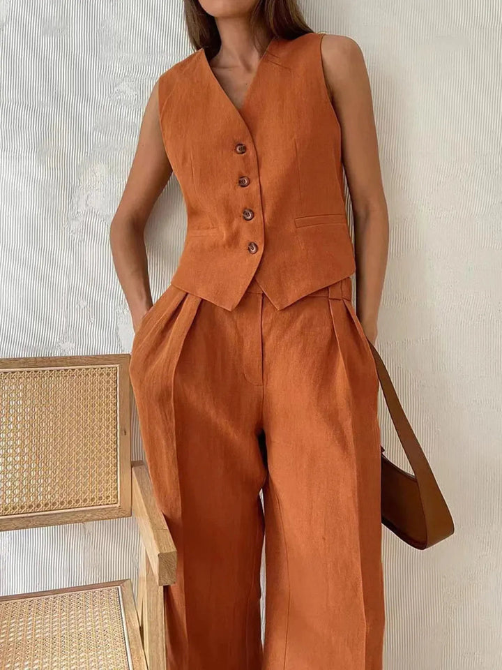 Women's Wide-Leg Set with Buttons and Pockets