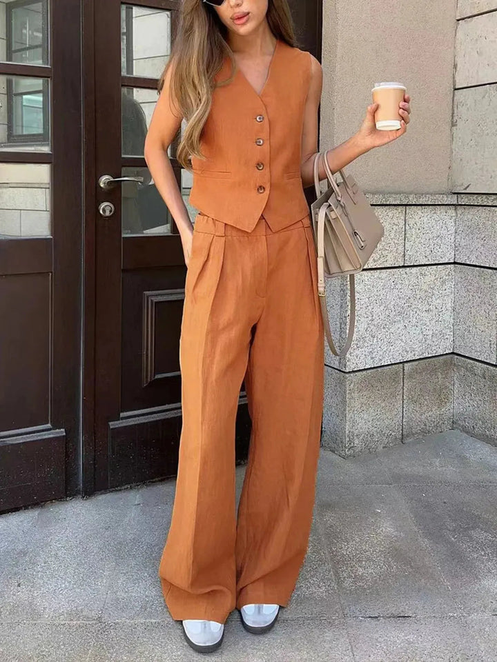 Women's Wide-Leg Set with Buttons and Pockets