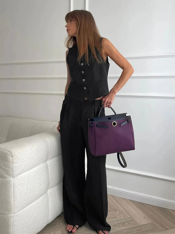Women's Wide-Leg Set with Buttons and Pockets