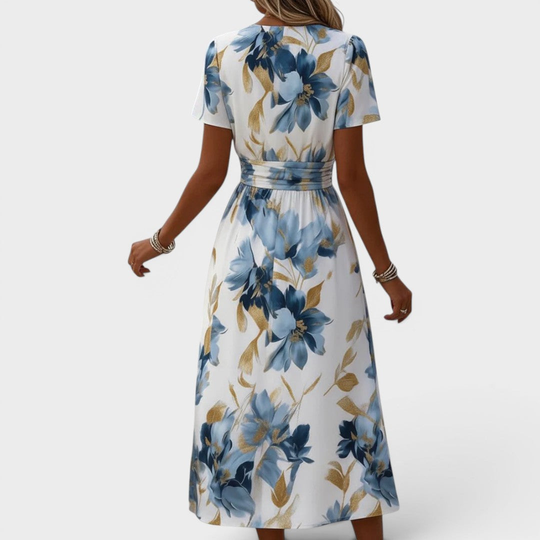 Denise | Midi Dress with Floral Wrap Waist