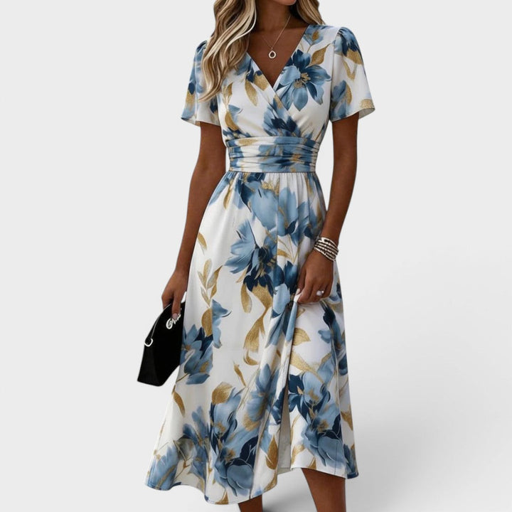 Denise | Midi Dress with Floral Wrap Waist