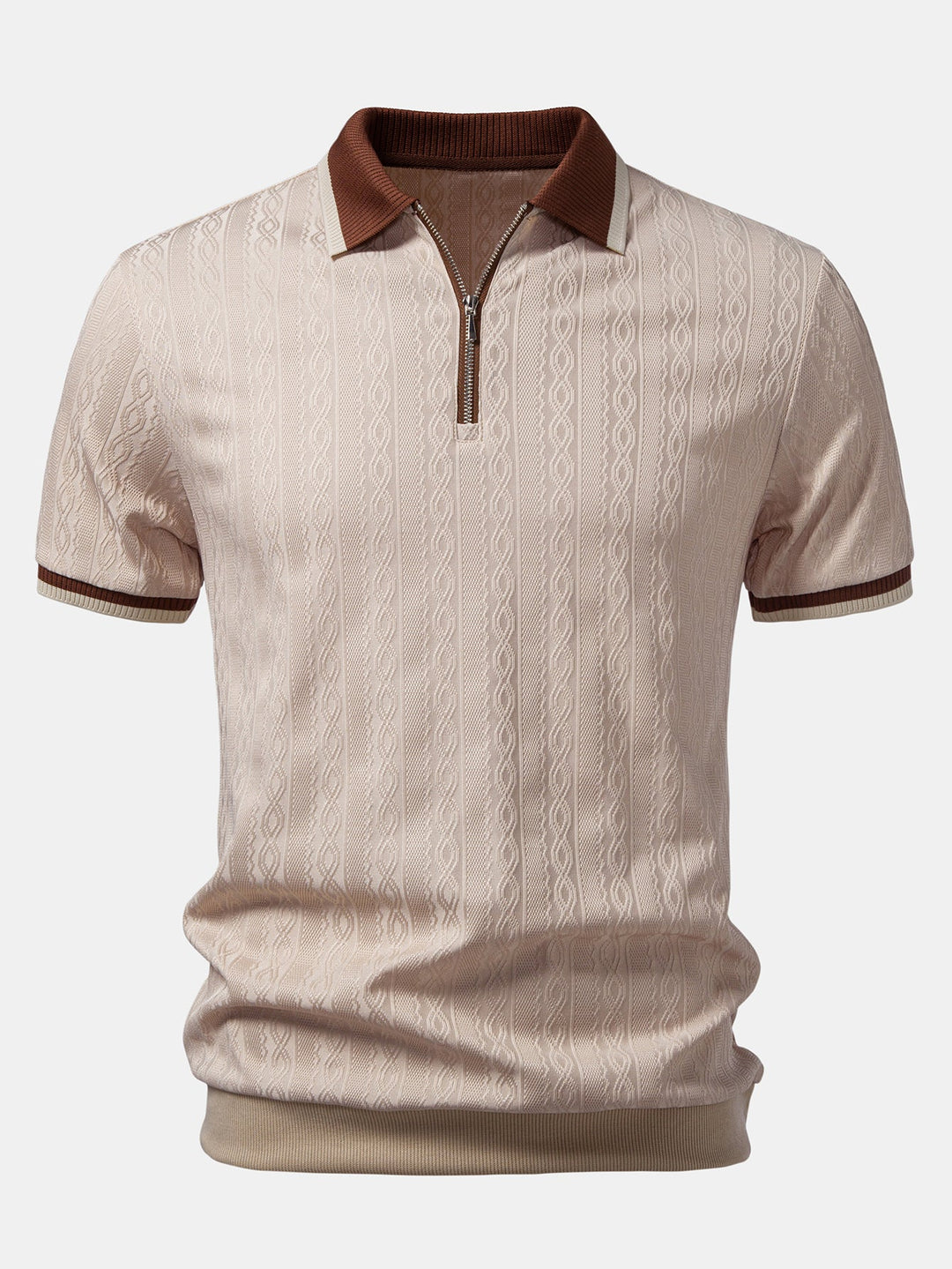 Men's Short Sleeve Zip Polo & Elastic-Waist Straight-Leg Pants Set