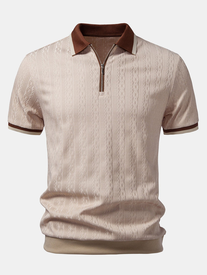 Men's Short Sleeve Zip Polo & Elastic-Waist Straight-Leg Pants Set