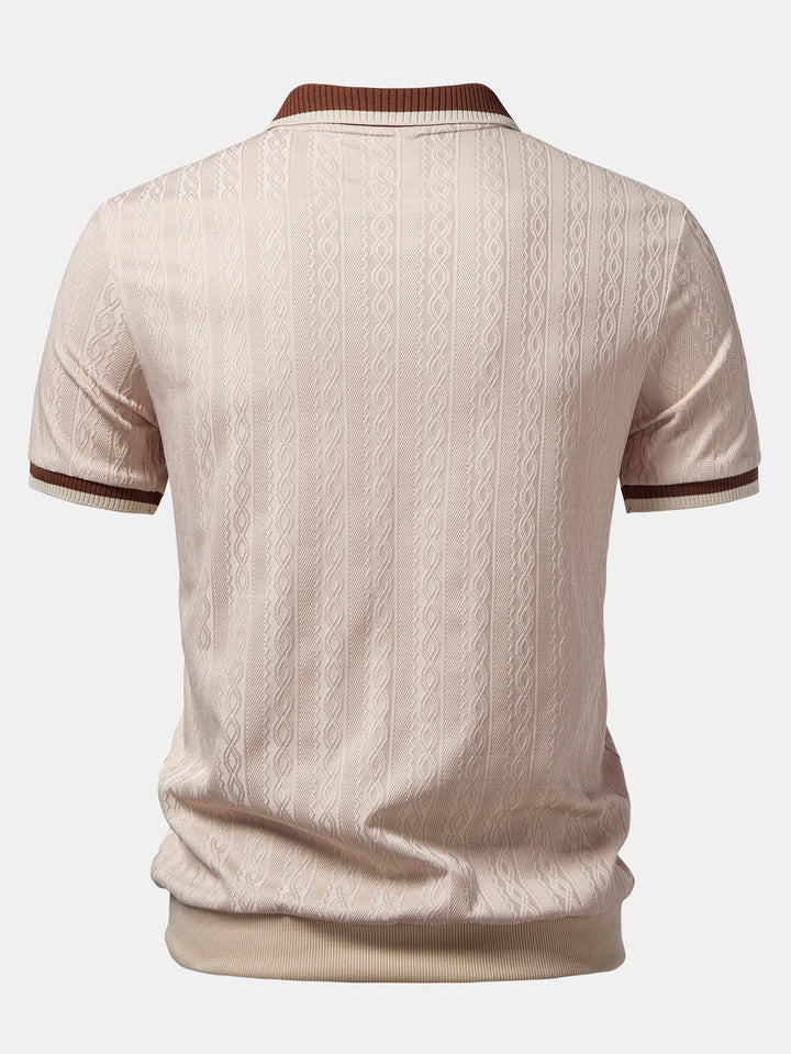 Textured Knit Polo with Contrast Trim and Zipper