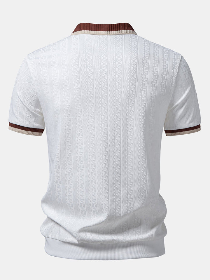 Textured Knit Polo with Contrast Trim and Zipper