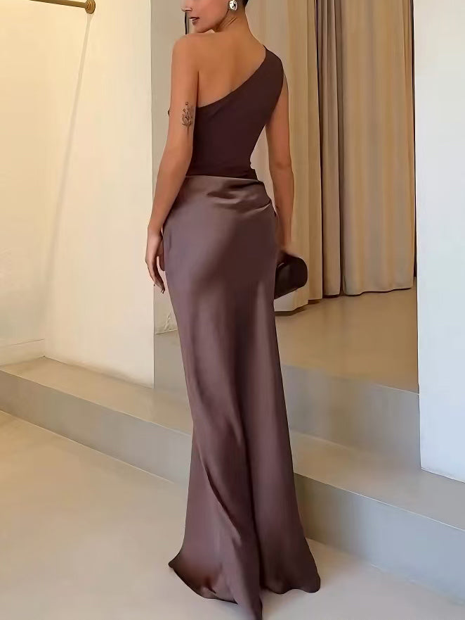 Anita™ | Chic One-Shoulder Pleated Maxi Dress for Parties