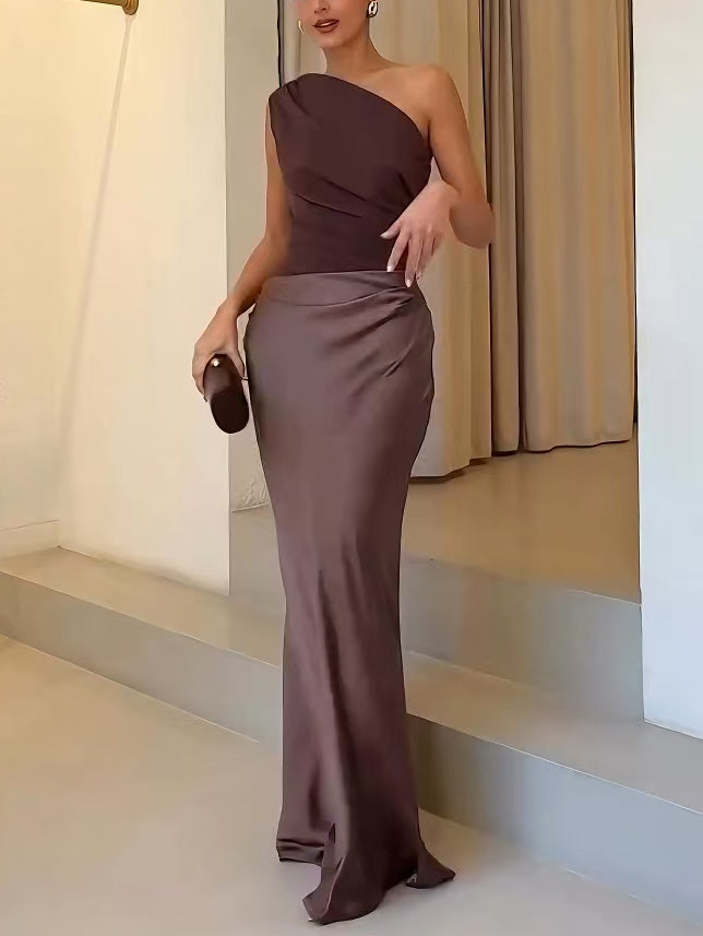 Anita™ | Chic One-Shoulder Pleated Maxi Dress for Parties