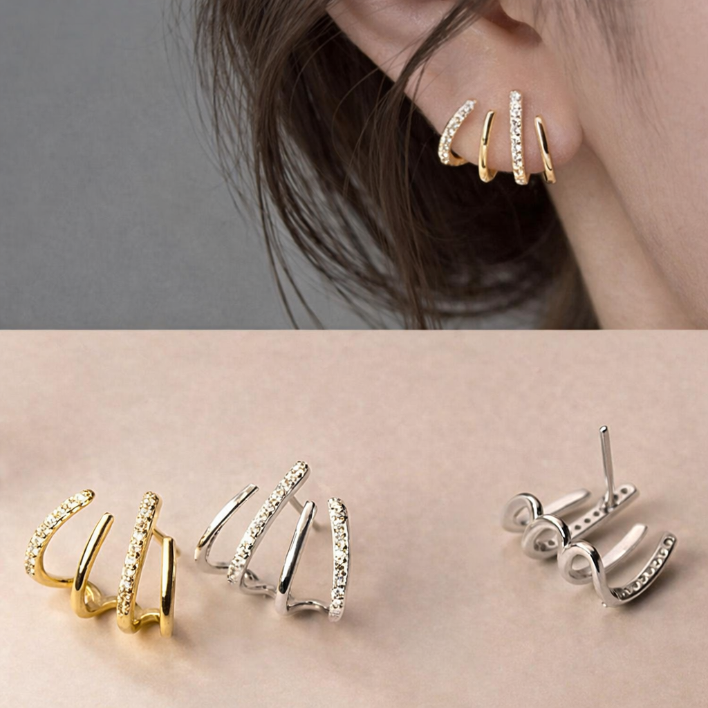 Zirconia-Studded Claw Earrings