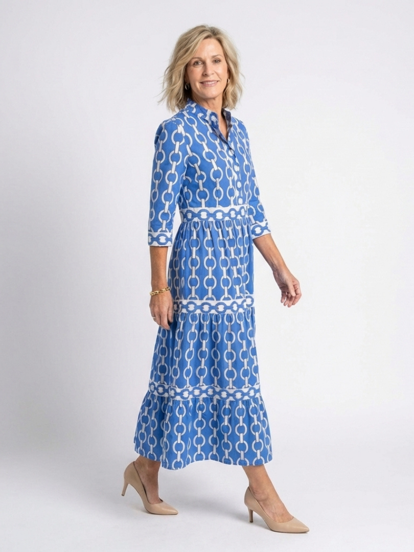 Ysolde | Midi Dress with Three-Quarter Sleeves and Chain Pattern