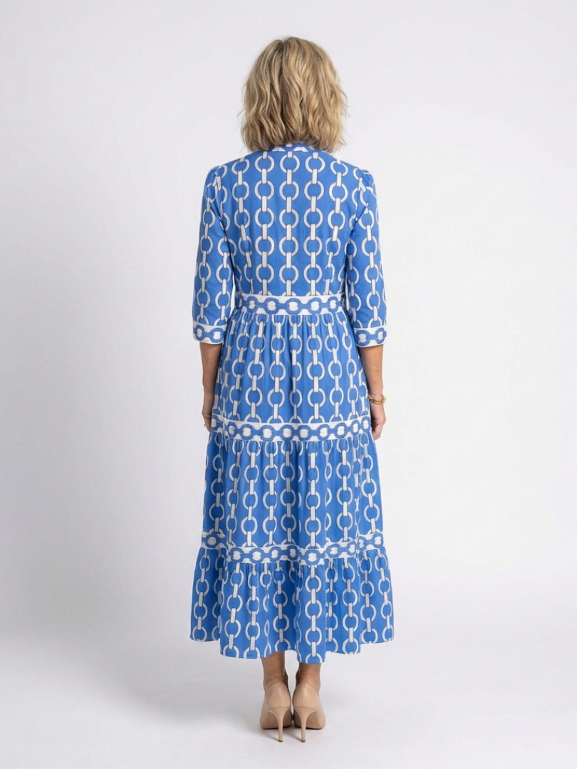 Ysolde | Midi Dress with Three-Quarter Sleeves and Chain Pattern