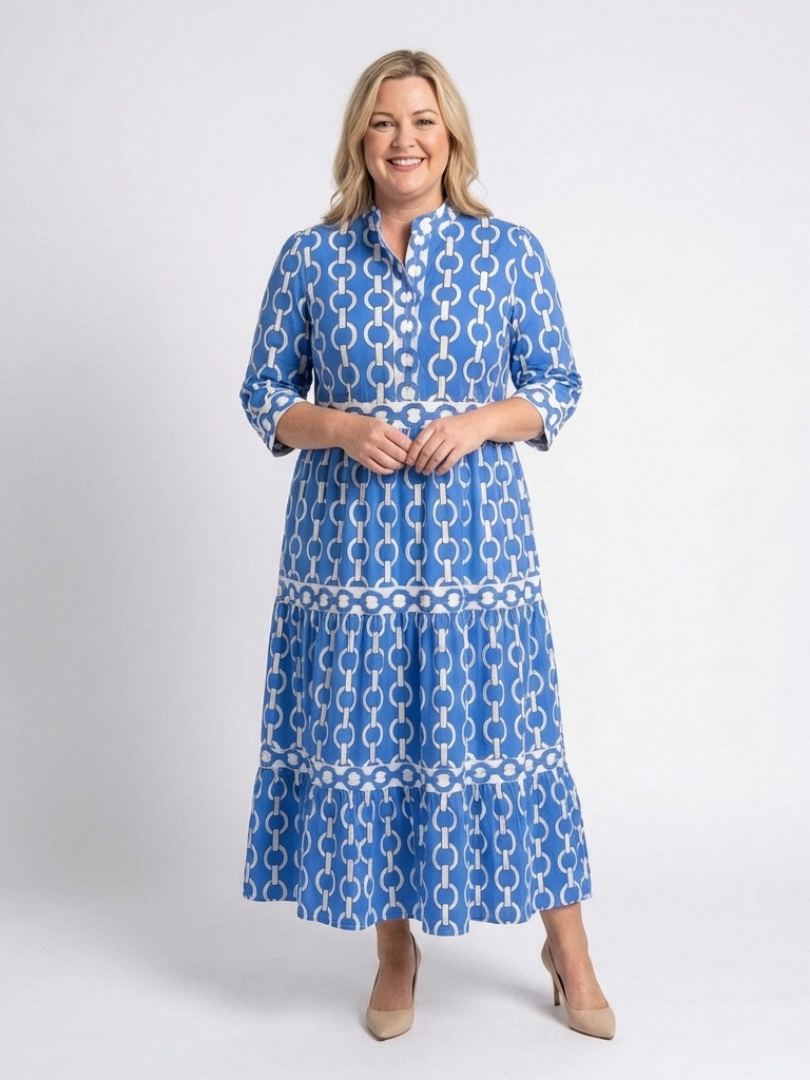 Ysolde | Midi Dress with Three-Quarter Sleeves and Chain Pattern