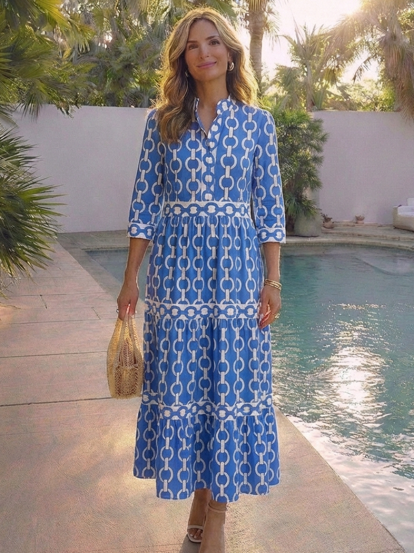 Ysolde | Midi Dress with Three-Quarter Sleeves and Chain Pattern