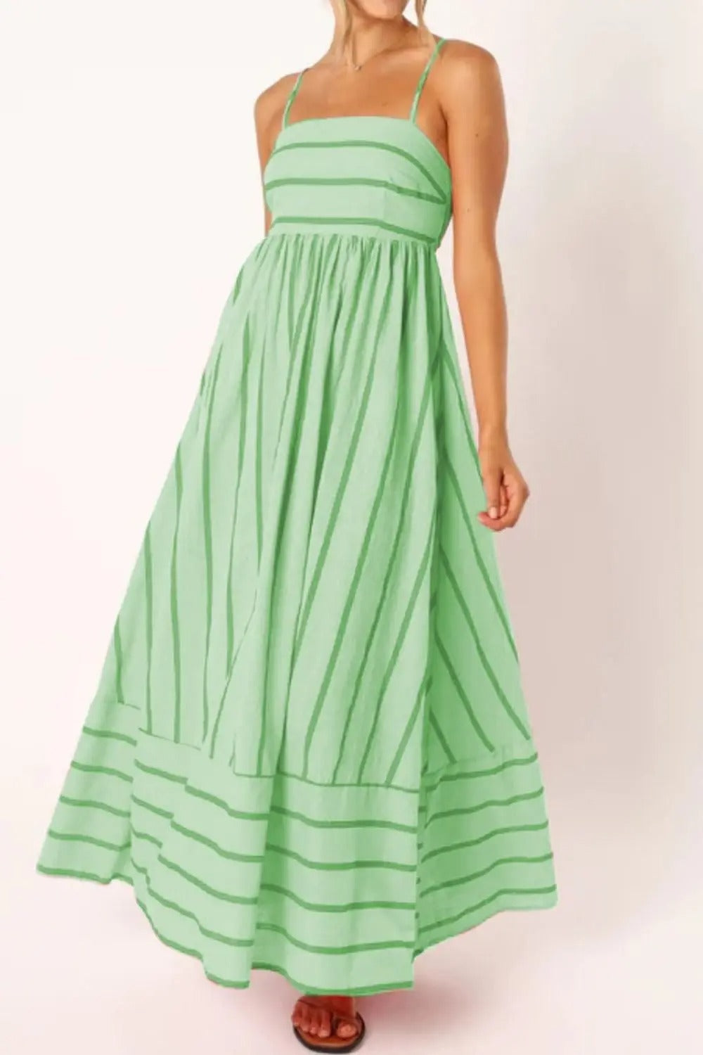 Women's Square Neck Sleeveless Striped Maxi Dress