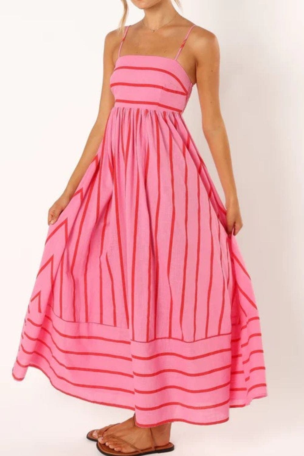 Women's Square Neck Sleeveless Striped Maxi Dress