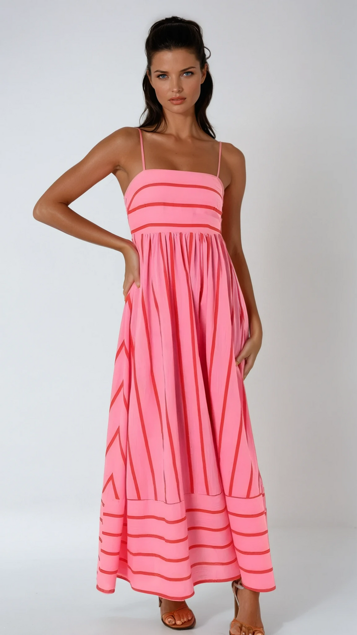 Women's Square Neck Sleeveless Striped Maxi Dress