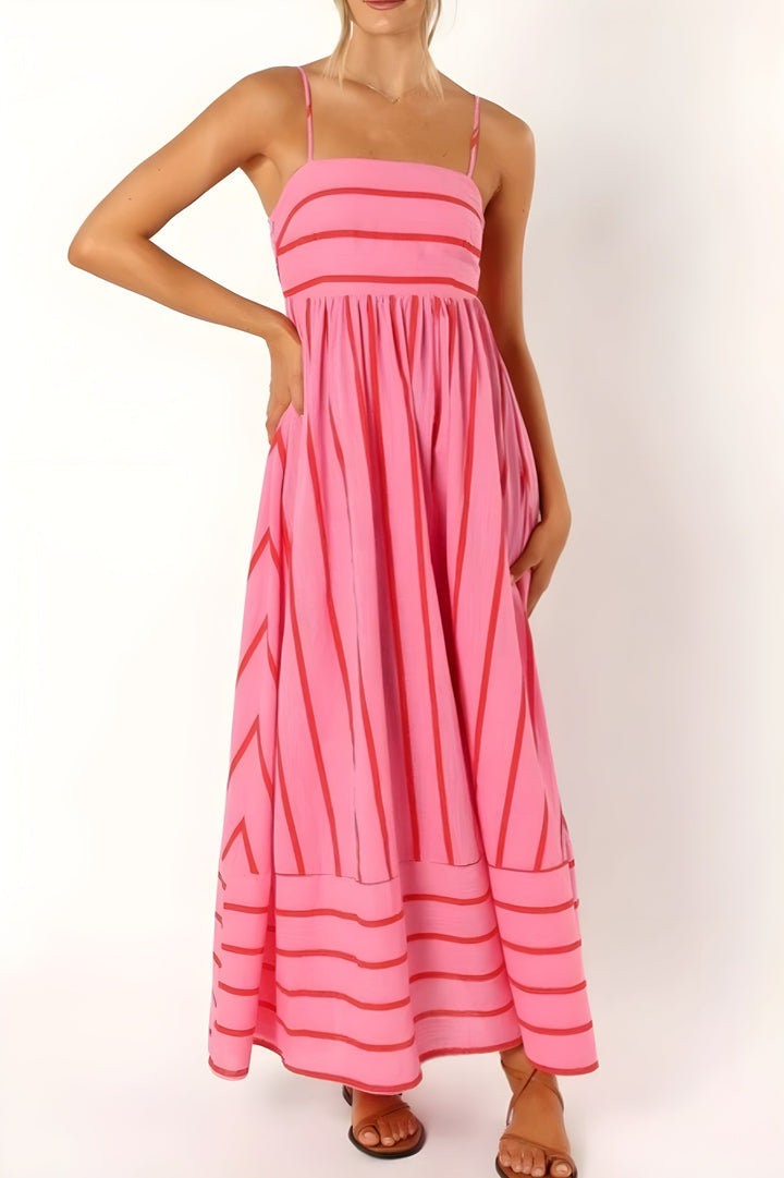 Women's Square Neck Sleeveless Striped Maxi Dress