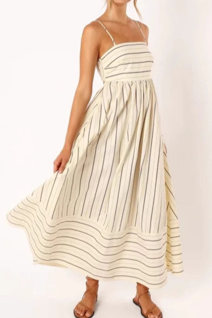Women's Square Neck Sleeveless Striped Maxi Dress