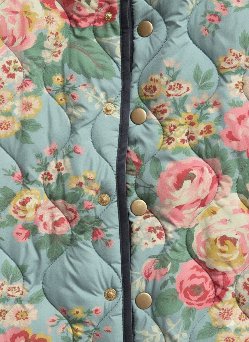Women's Vintage Blue Floral Quilted Jacket