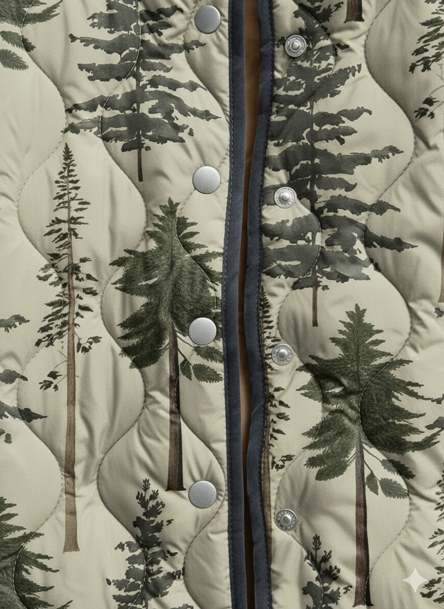 Women's Forest Pine Print Quilted Jacket