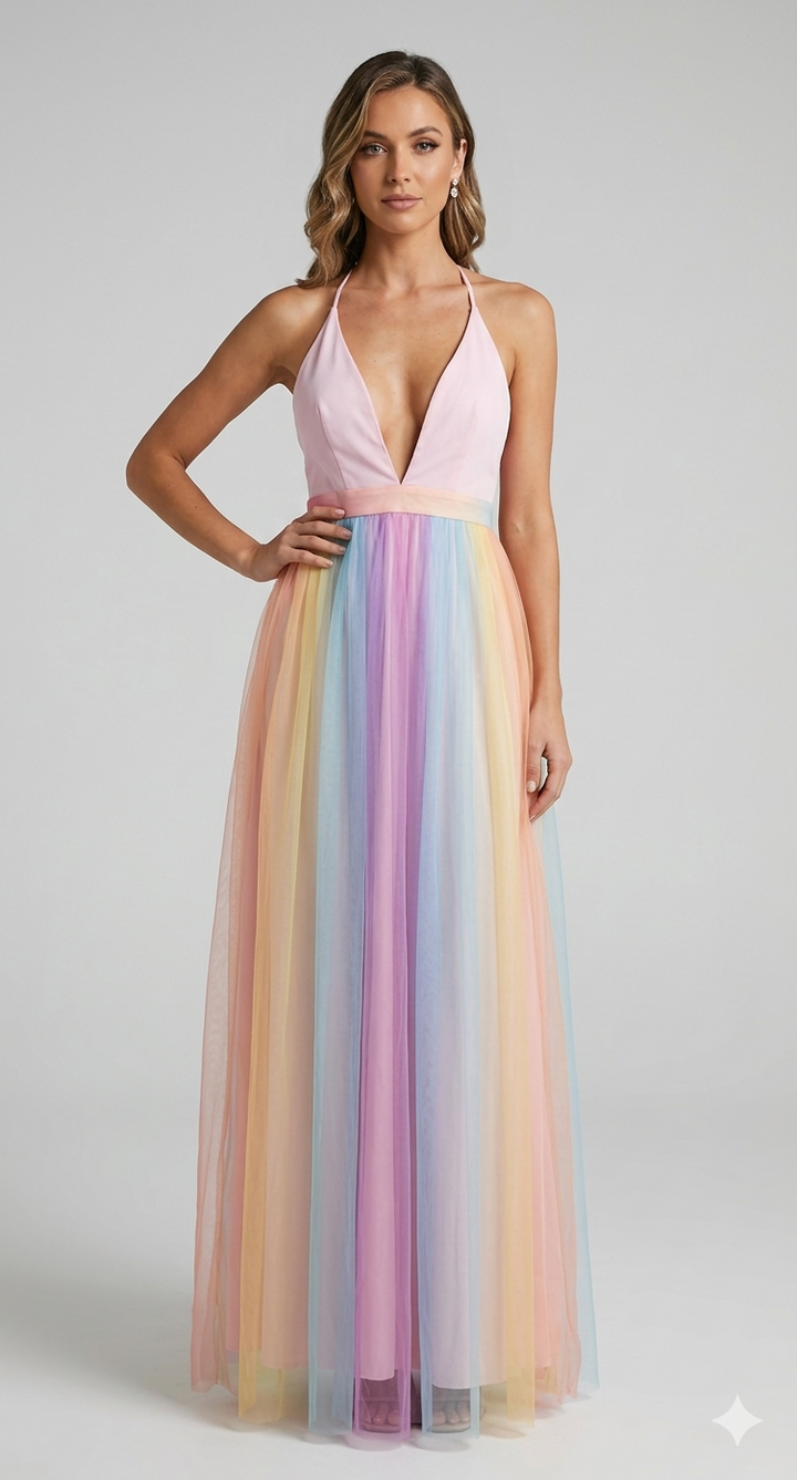 Women's Halter V-Neck Maxi Dress