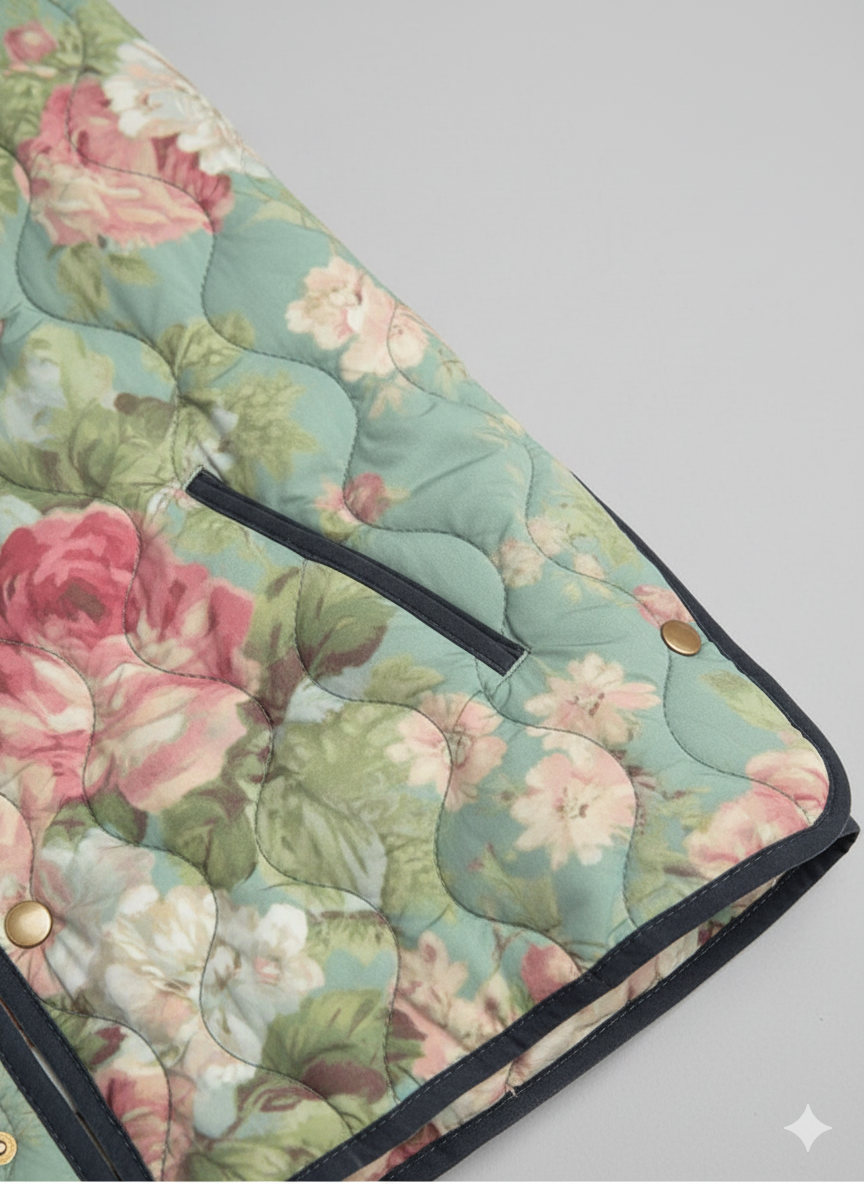 Women's Pastel Rose Print Quilted Jacket