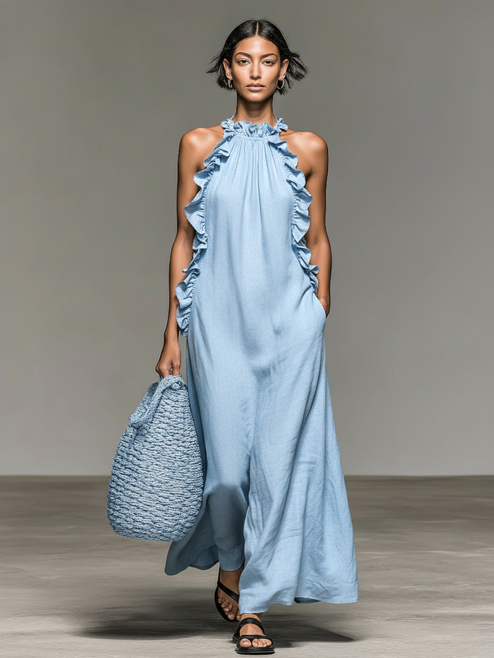 Lua | Women's Halter Sleeveless Maxi Dress with Ruffles
