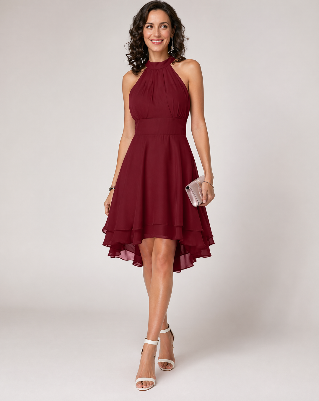 Women's Halter Mini Dress with High-Low Hem