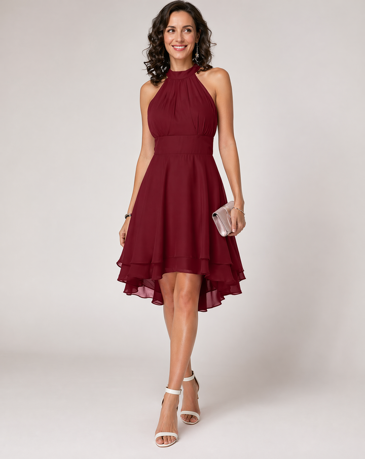 Women's Halter Mini Dress with High-Low Hem