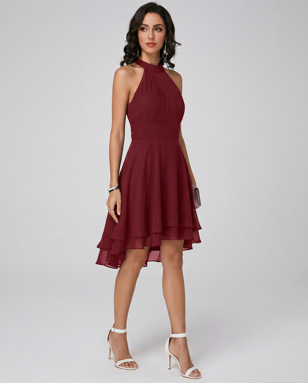 Women's Halter Mini Dress with High-Low Hem