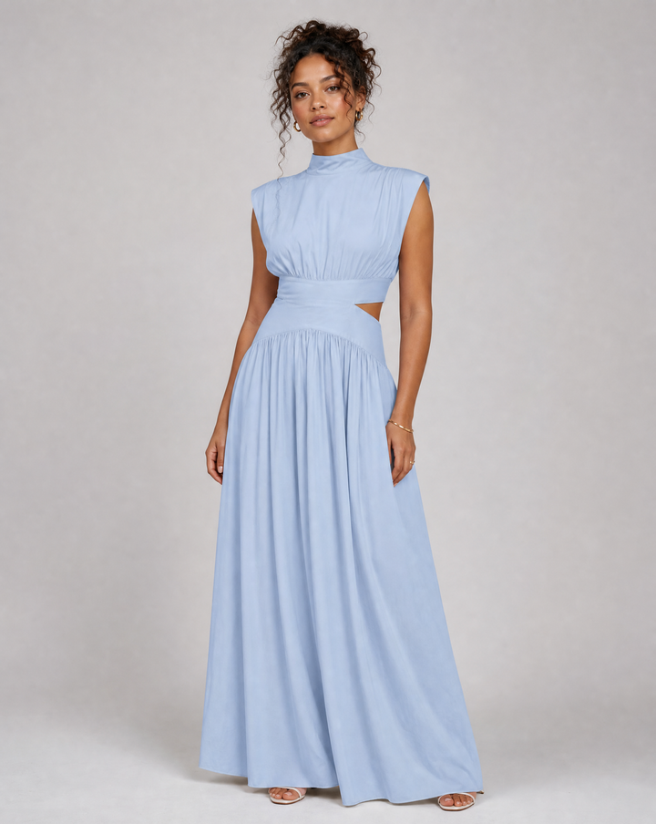 Women's Cap Sleeve Maxi Dress with Cut-Out