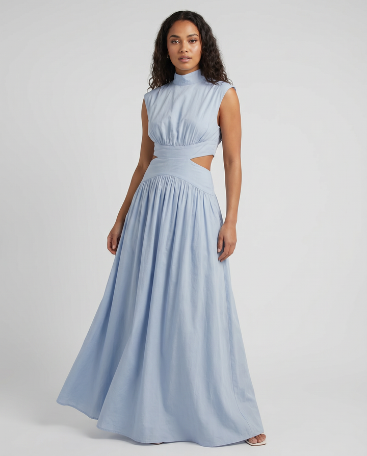 Women's Cap Sleeve Maxi Dress with Cut-Out