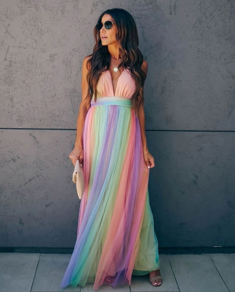 Women's Halter V-Neck Maxi Dress