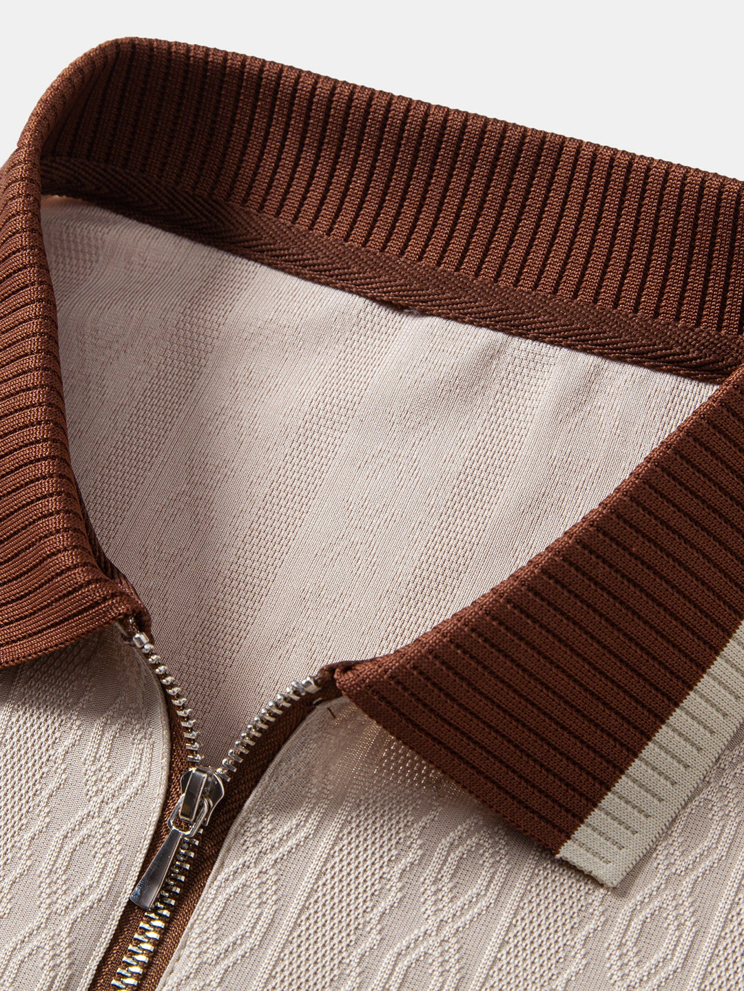 Textured Knit Polo with Contrast Trim and Zipper