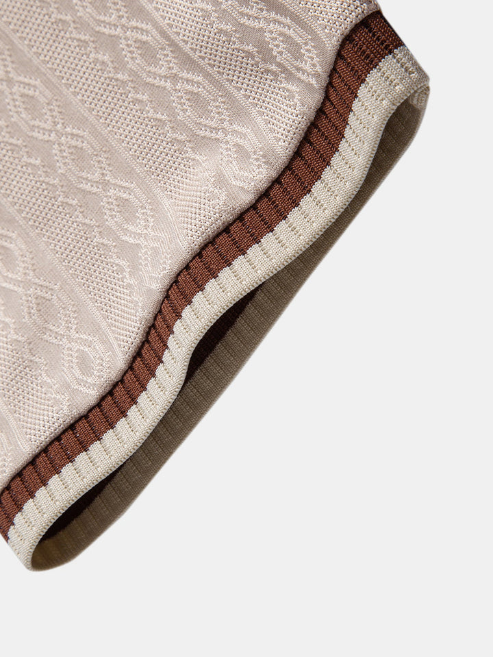 Textured Knit Polo with Contrast Trim and Zipper