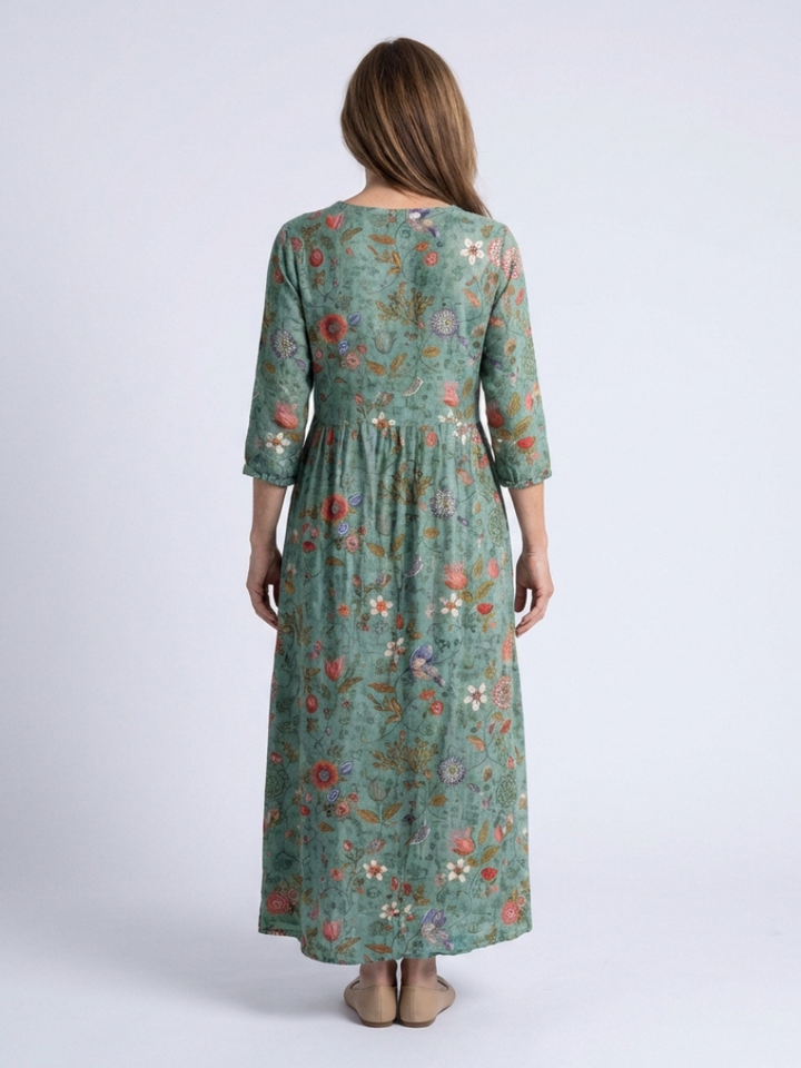 Marina | Women's Relaxed Floral V Neck Three Quarter Sleeve Maxi Dress