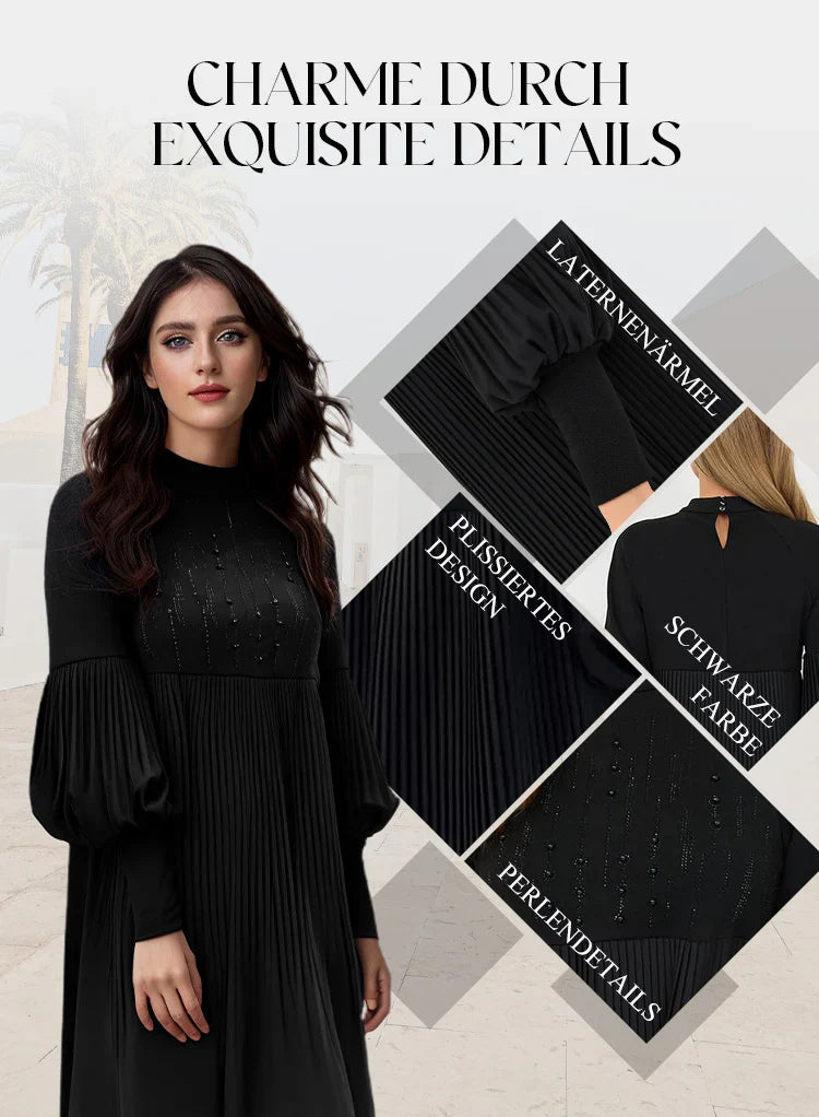 Marlene | Plus-Size Dress with Stand-Up Collar and Lantern Sleeves