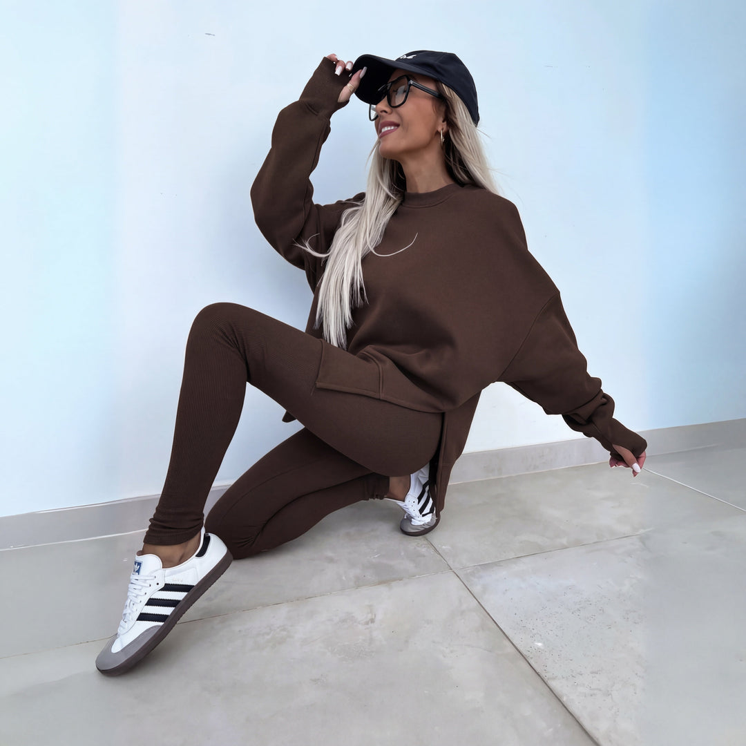YACHI™ - Relaxed Long Sleeve Sweatshirt and Pants Ensemble