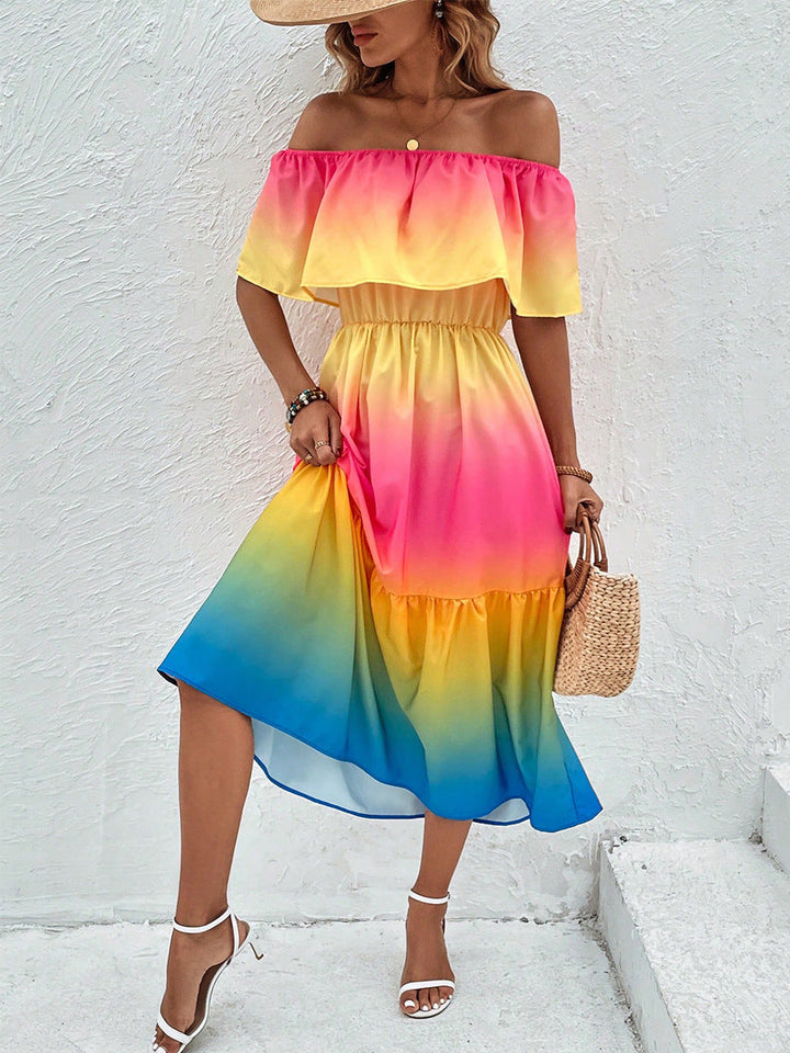 Women's Off-Shoulder Midi Dress with Ruffle