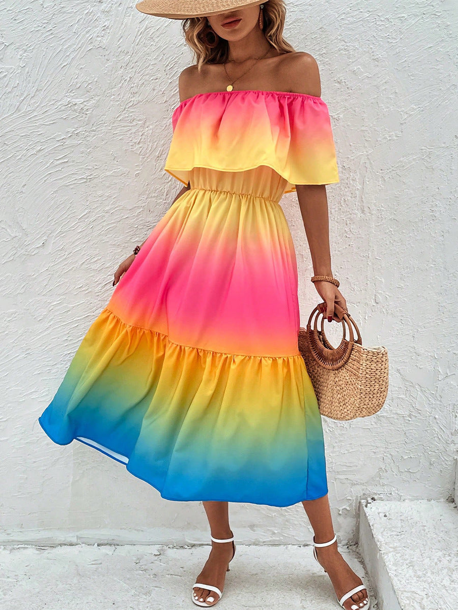 Women's Off-Shoulder Midi Dress with Ruffle