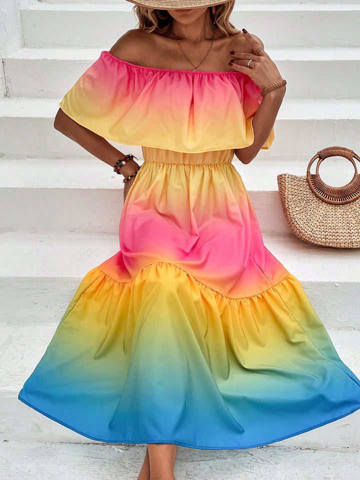 Women's Off-Shoulder Midi Dress with Ruffle