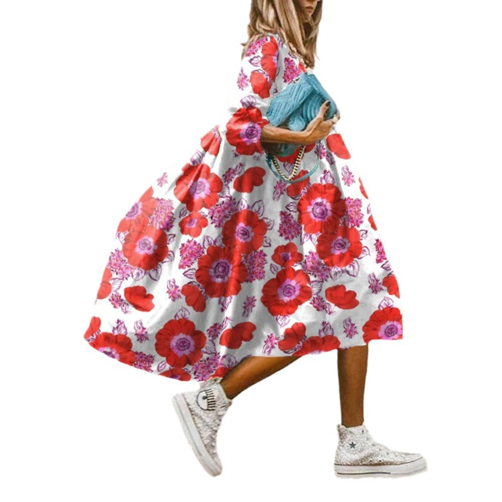 Levoire | Chic Floral Paisley Print Dress with Three-Quarter Sleeves